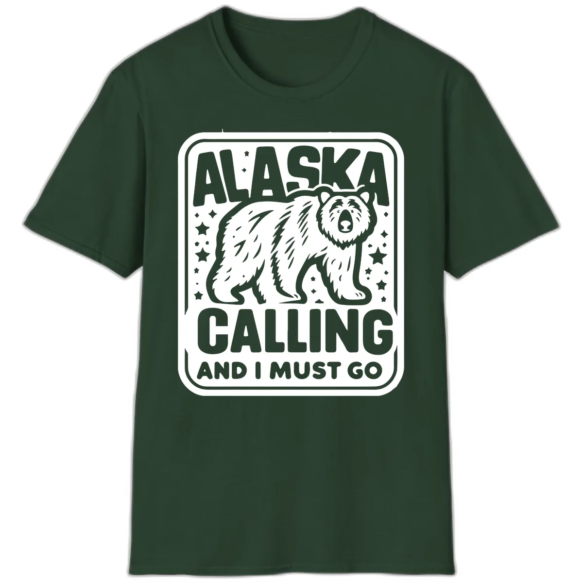 Alaska Calling Bear Adventure Badge T-Shirt in Forest Green
