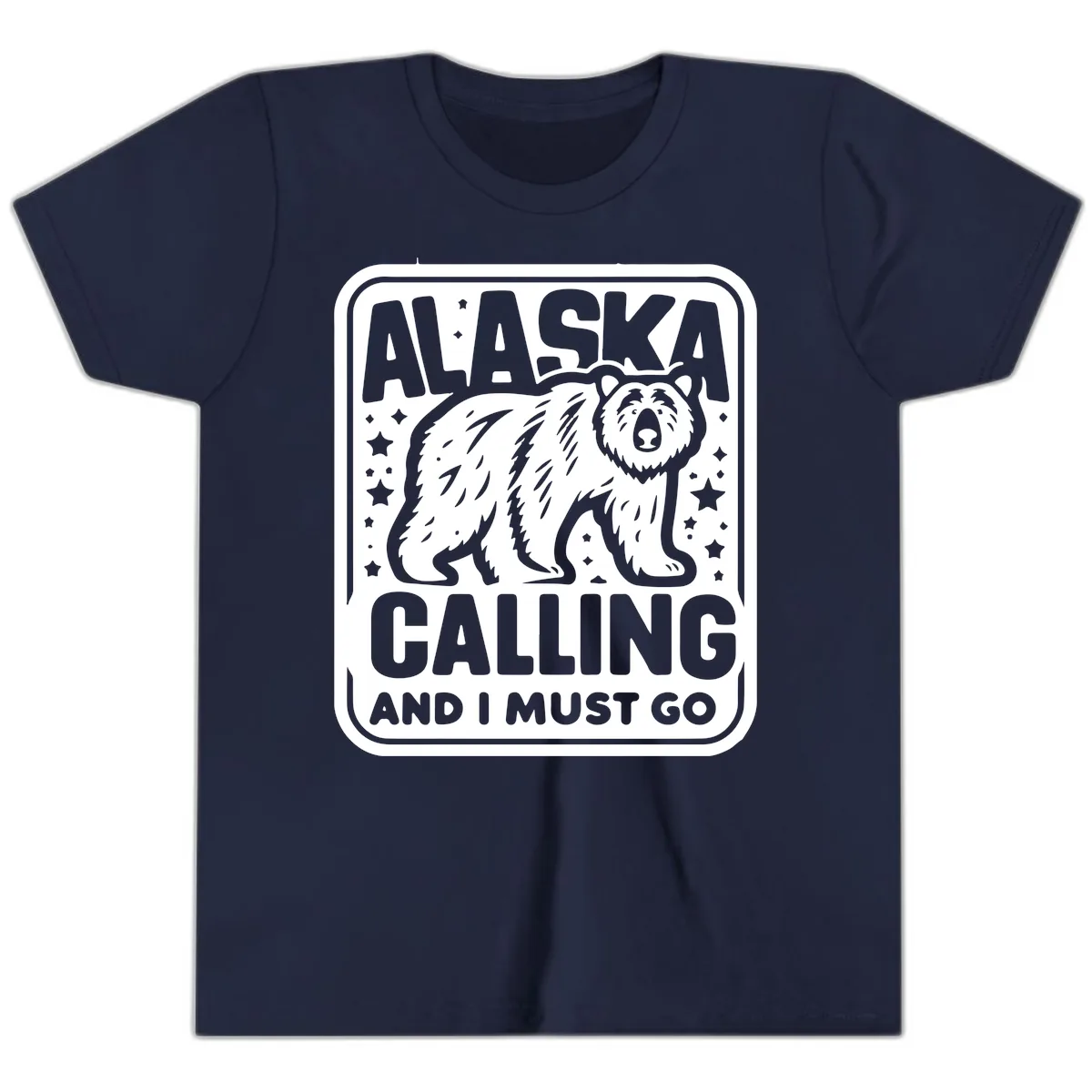 Alaska Calling Bear Adventure Badge Youth T-Shirt in Navy