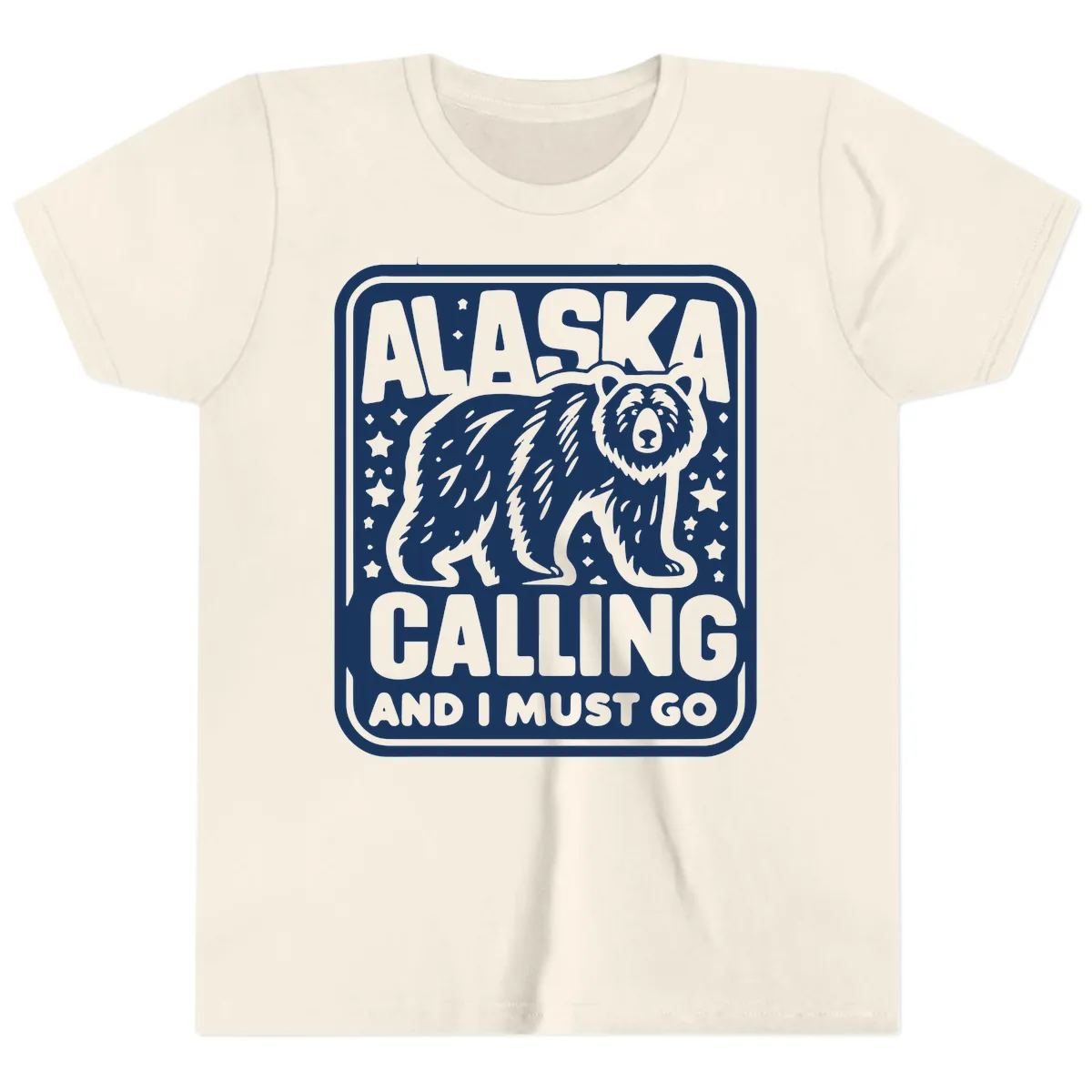 Alaska Calling Bear Adventure Badge Youth T-Shirt in Natural