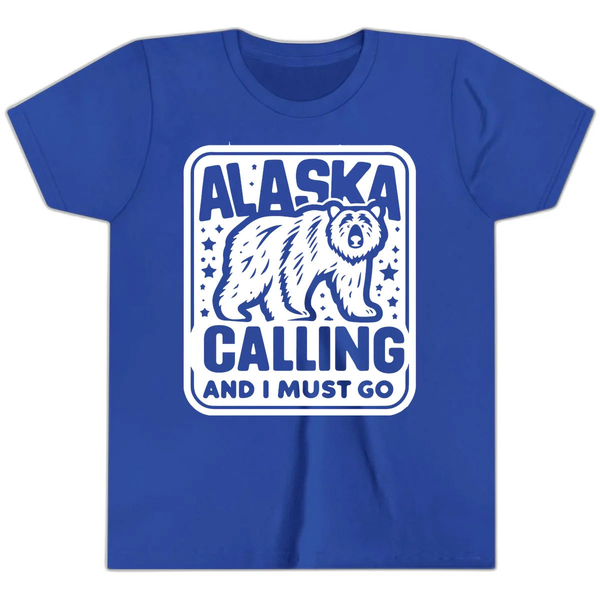 Alaska Calling Bear Adventure Badge Youth T-Shirt in True Royal