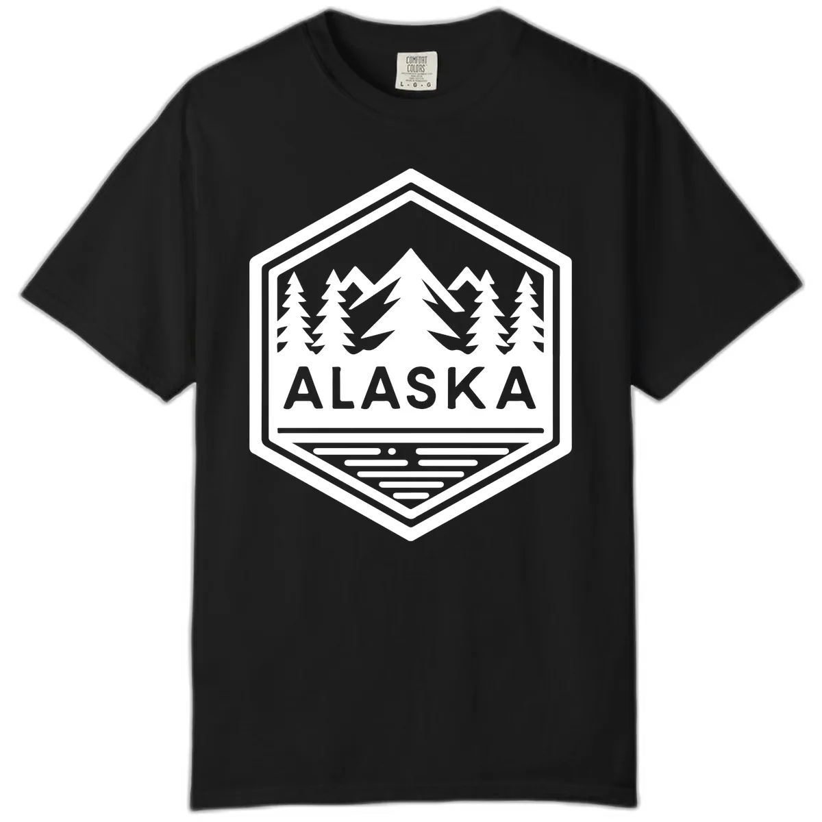 Alaska Scenic Mountain Lake Badge Comfort Color in Black
