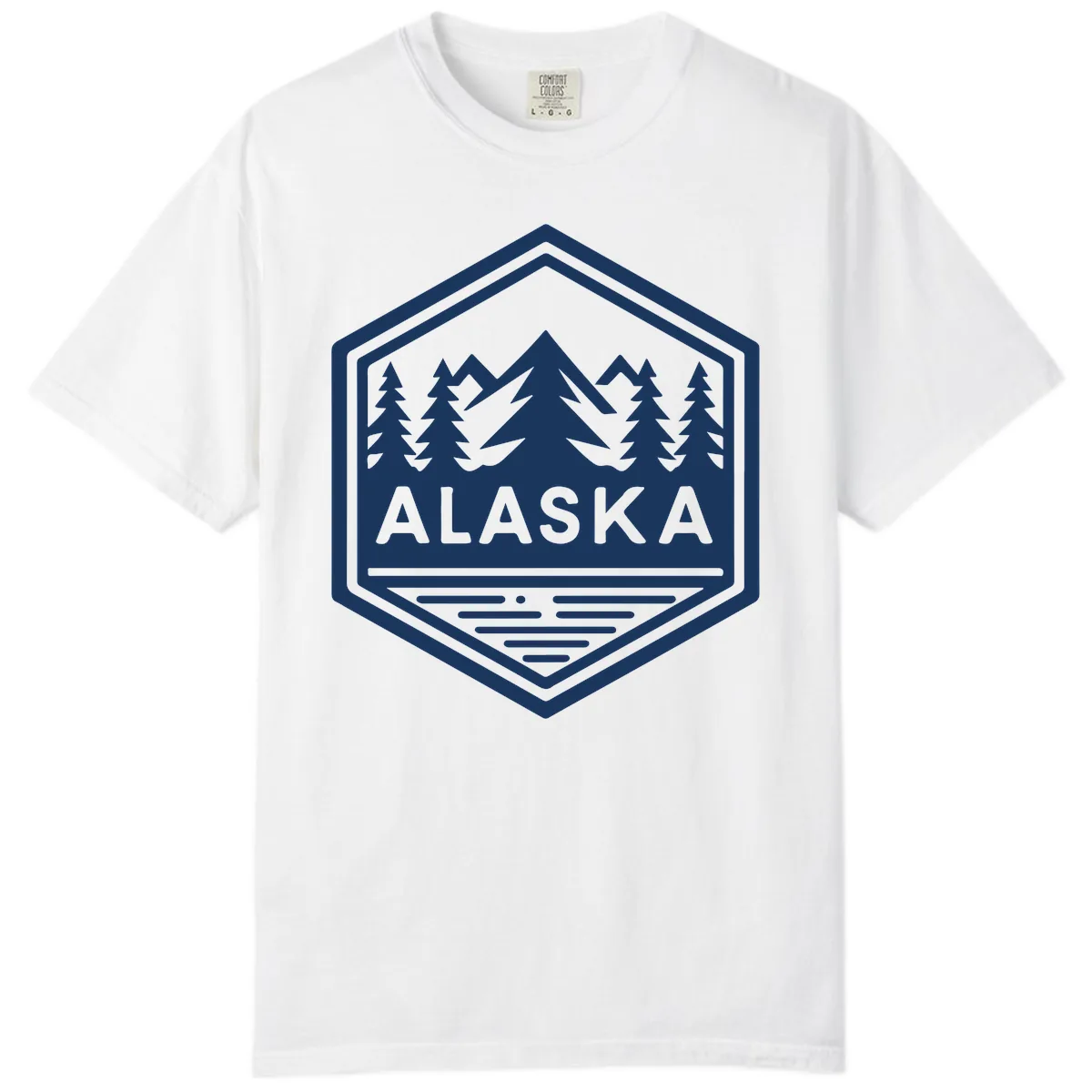 Alaska Scenic Mountain Lake Badge Comfort Color in White