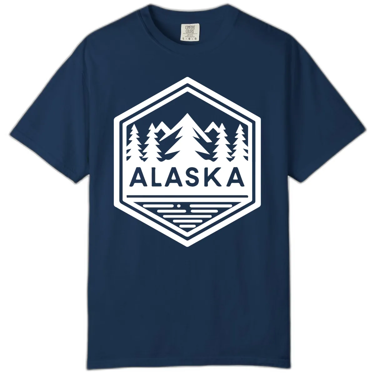 Alaska Scenic Mountain Lake Badge Comfort Color in Navy