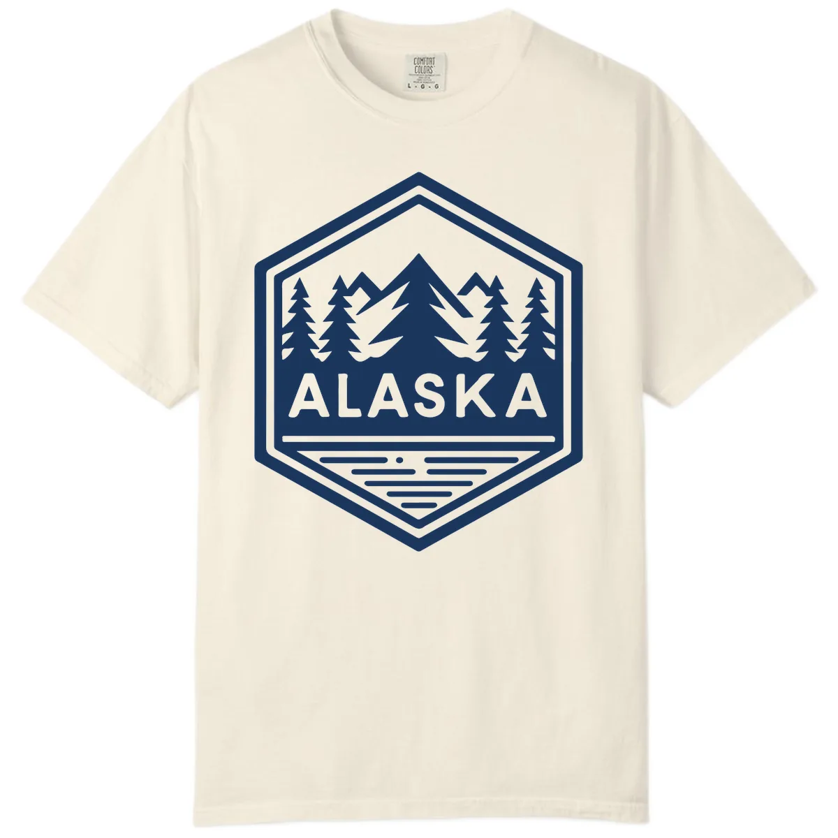 Alaska Scenic Mountain Lake Badge Comfort Color in Ivory