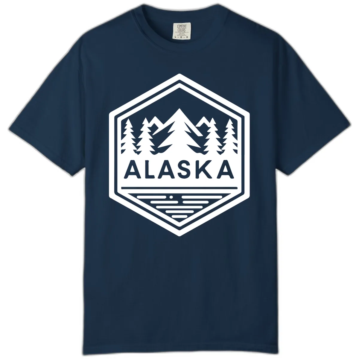 Alaska Scenic Mountain Lake Badge Comfort Color in True Navy