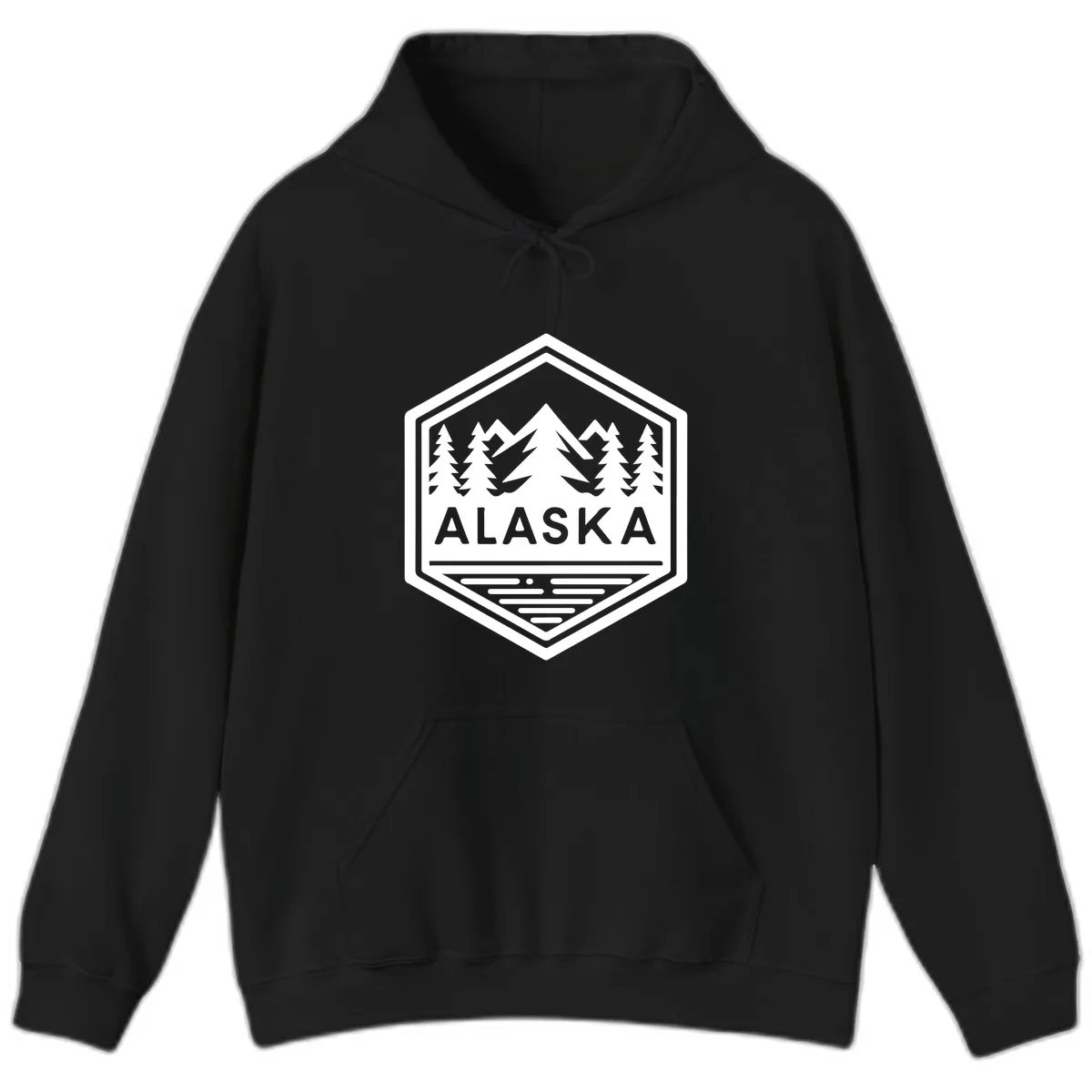 Alaska Scenic Mountain Lake Badge Hoodie in Black