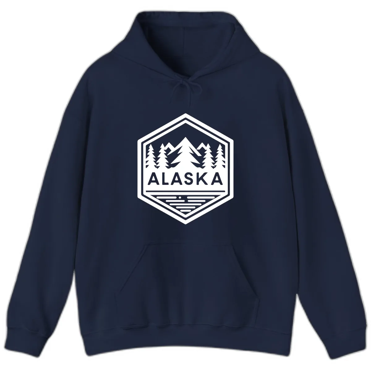 Alaska Scenic Mountain Lake Badge Hoodie in Navy