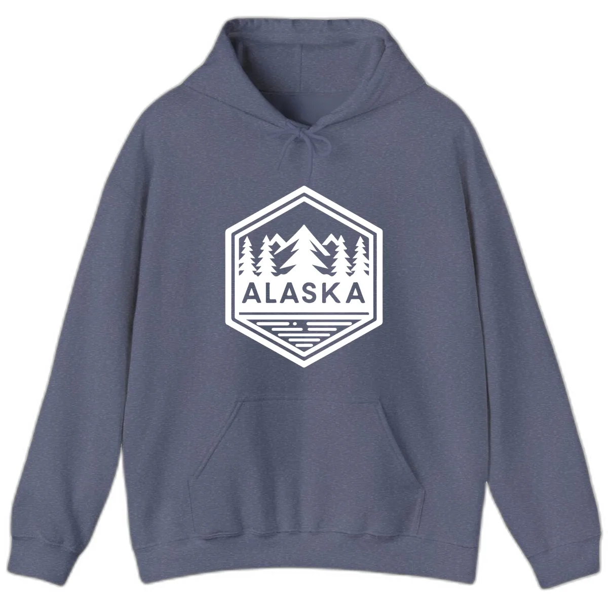Alaska Scenic Mountain Lake Badge Hoodie in Heather Navy