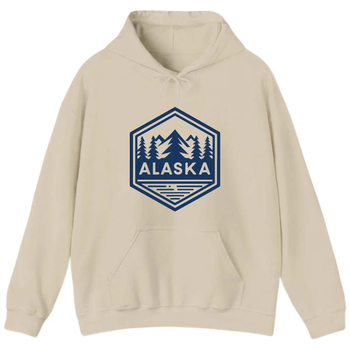 Alaska Scenic Mountain Lake Badge Hoodie in Sand