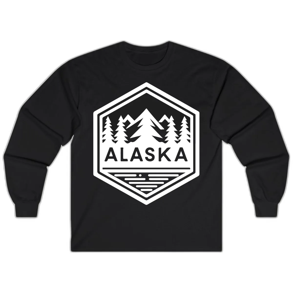 Alaska Scenic Mountain Lake Badge Long Sleeve in Black
