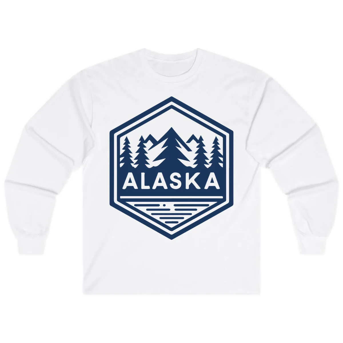 Alaska Scenic Mountain Lake Badge Long Sleeve in White