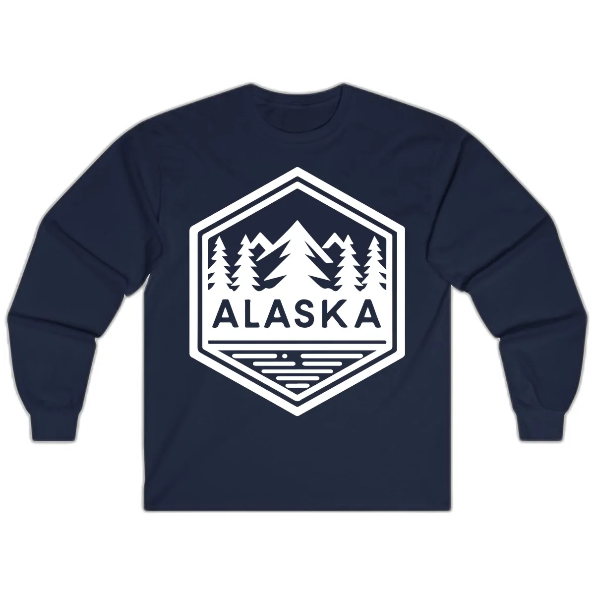 Alaska Scenic Mountain Lake Badge Long Sleeve in Navy