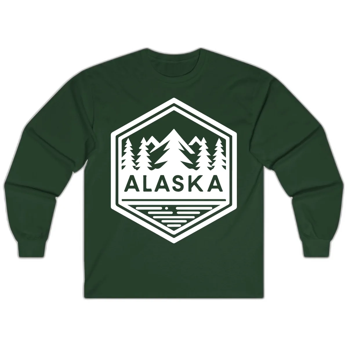 Alaska Scenic Mountain Lake Badge Long Sleeve in Forest Green