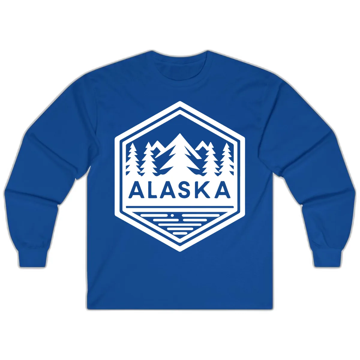 Alaska Scenic Mountain Lake Badge Long Sleeve in Royal