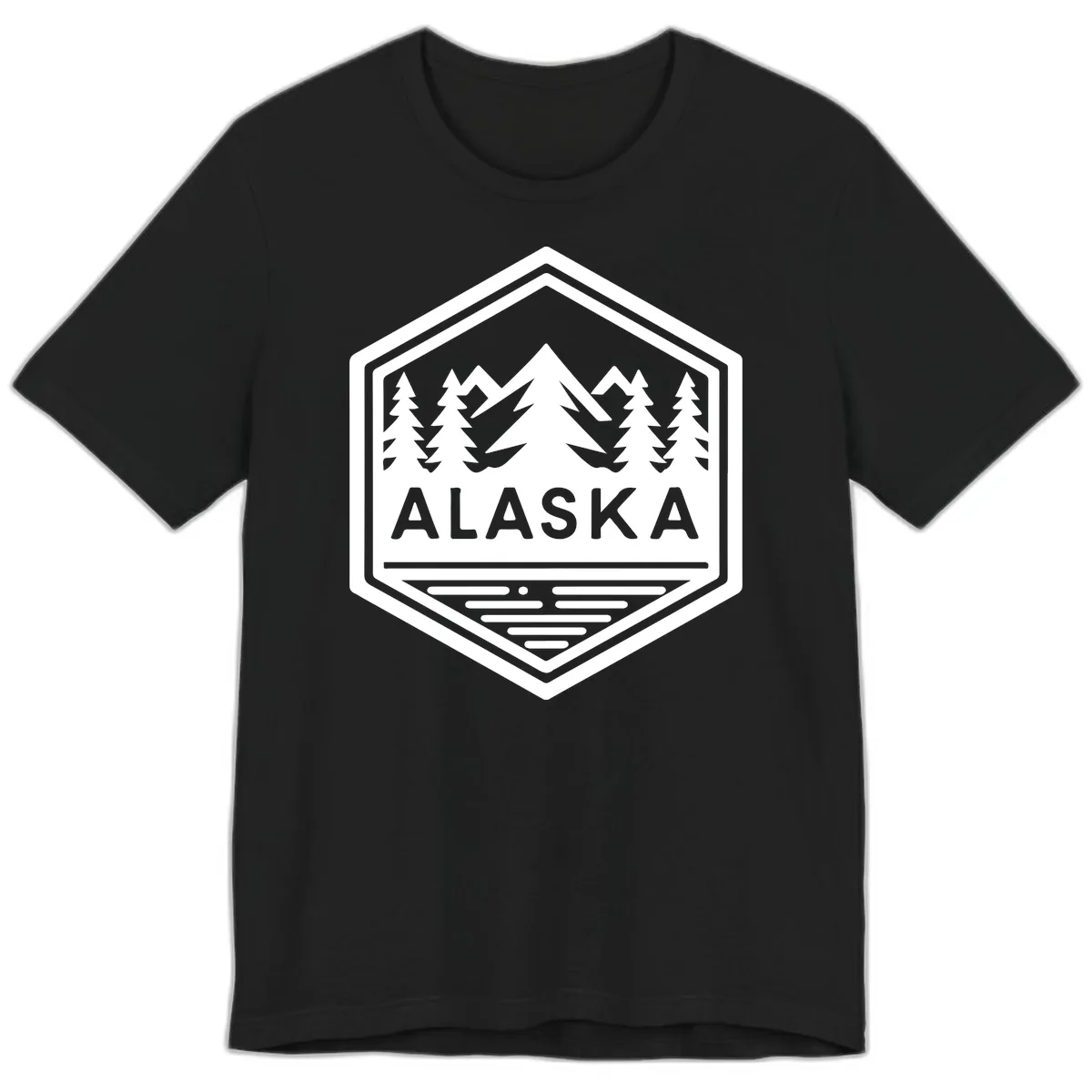 Alaska Scenic Mountain Lake Badge Premium T-Shirt in Black