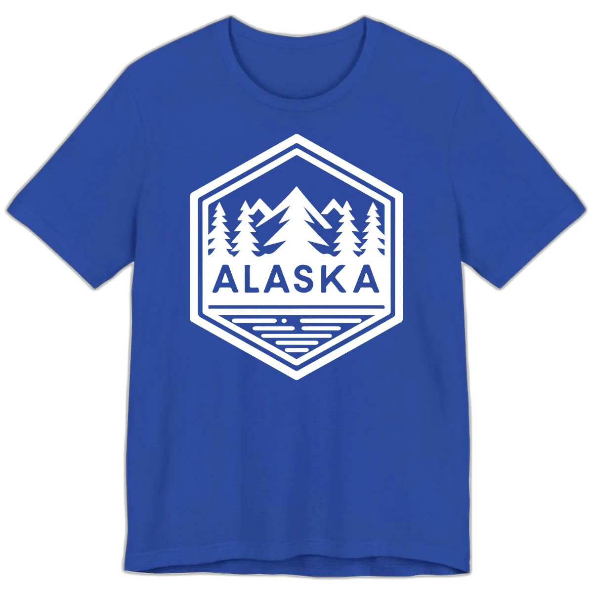 Alaska Scenic Mountain Lake Badge Premium T-Shirt in True Royal