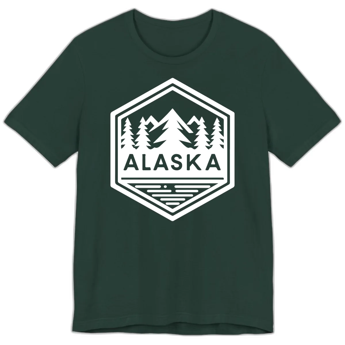 Alaska Scenic Mountain Lake Badge Premium T-Shirt in Forest