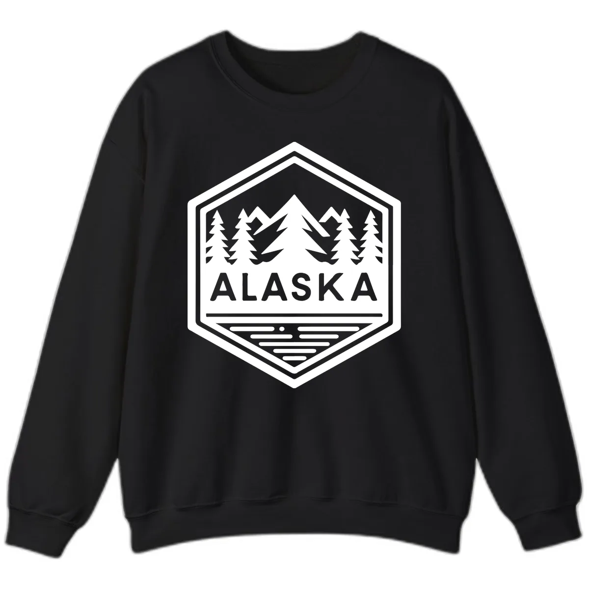 Alaska Scenic Mountain Lake Badge Sweatshirt in Black