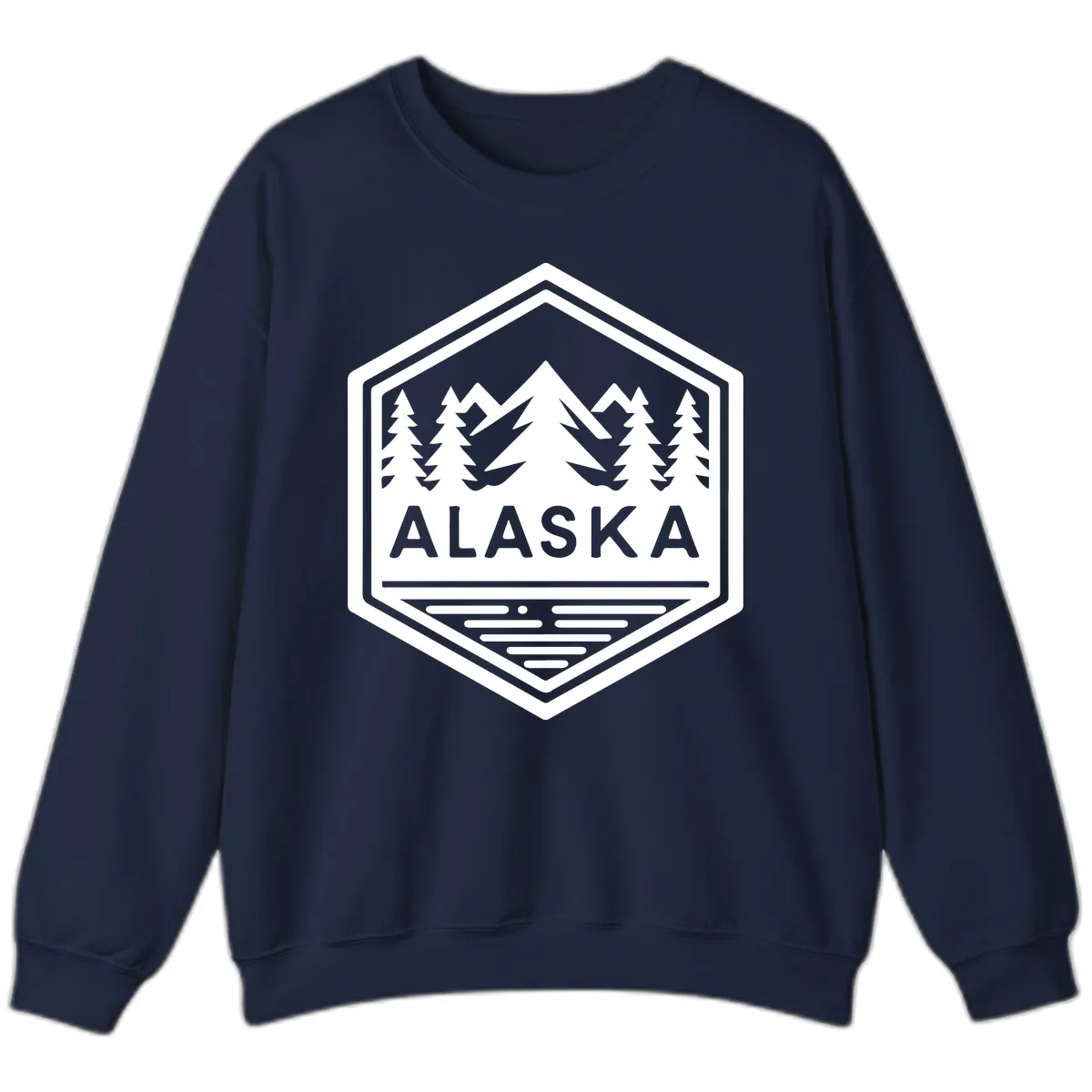 Alaska Scenic Mountain Lake Badge Sweatshirt in Navy