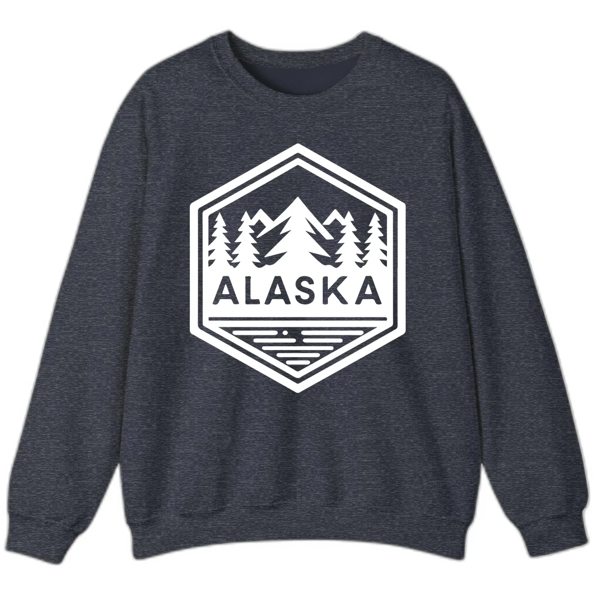 Alaska Scenic Mountain Lake Badge Sweatshirt in Heather Sport Dark Navy