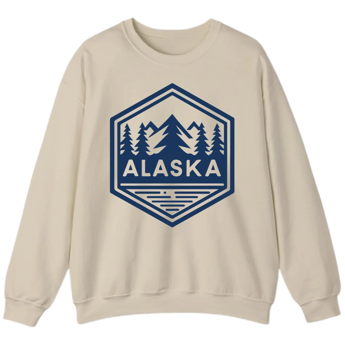 Alaska Scenic Mountain Lake Badge Sweatshirt in Sand