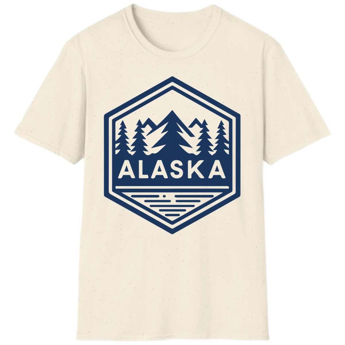 Alaska Scenic Mountain Lake Badge T-Shirt in Natural