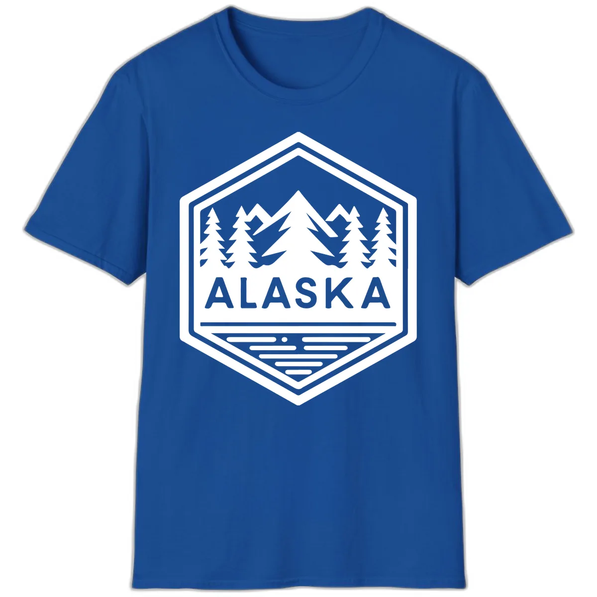Alaska Scenic Mountain Lake Badge T-Shirt in Royal