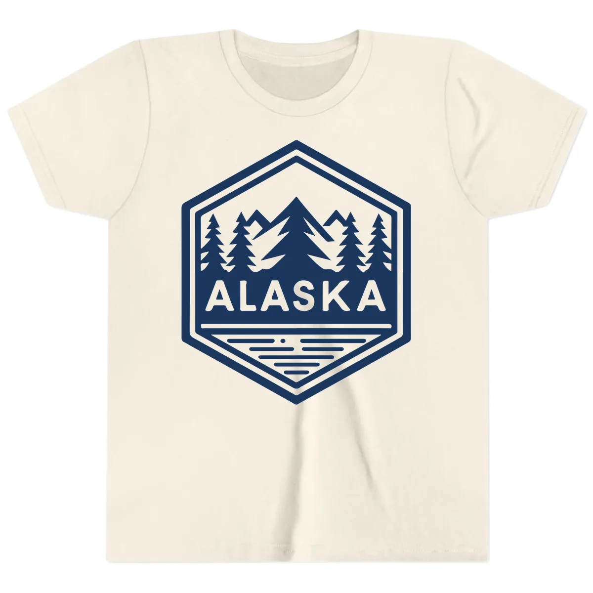 Alaska Scenic Mountain Lake Badge Youth T-Shirt in Natural