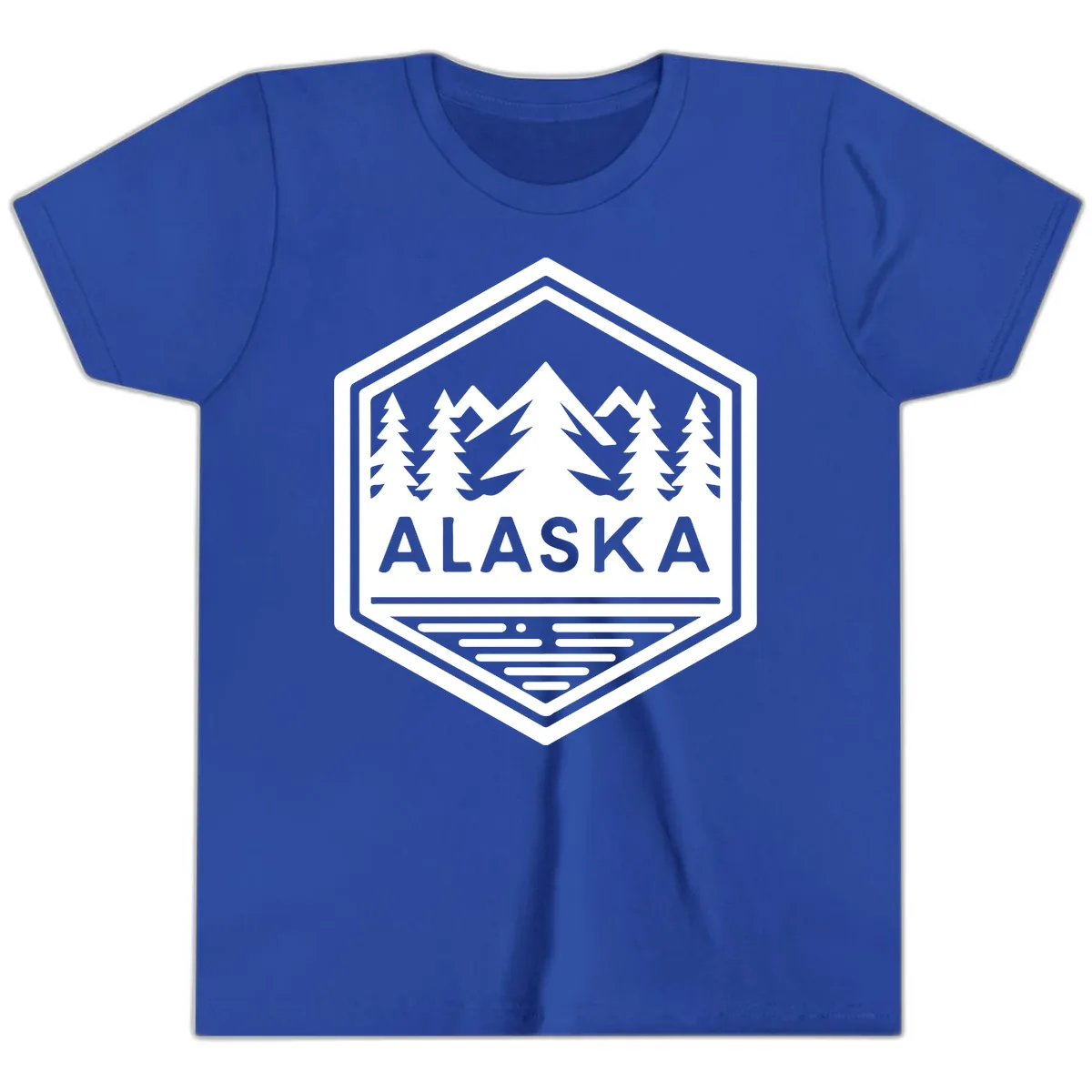 Alaska Scenic Mountain Lake Badge Youth T-Shirt in True Royal