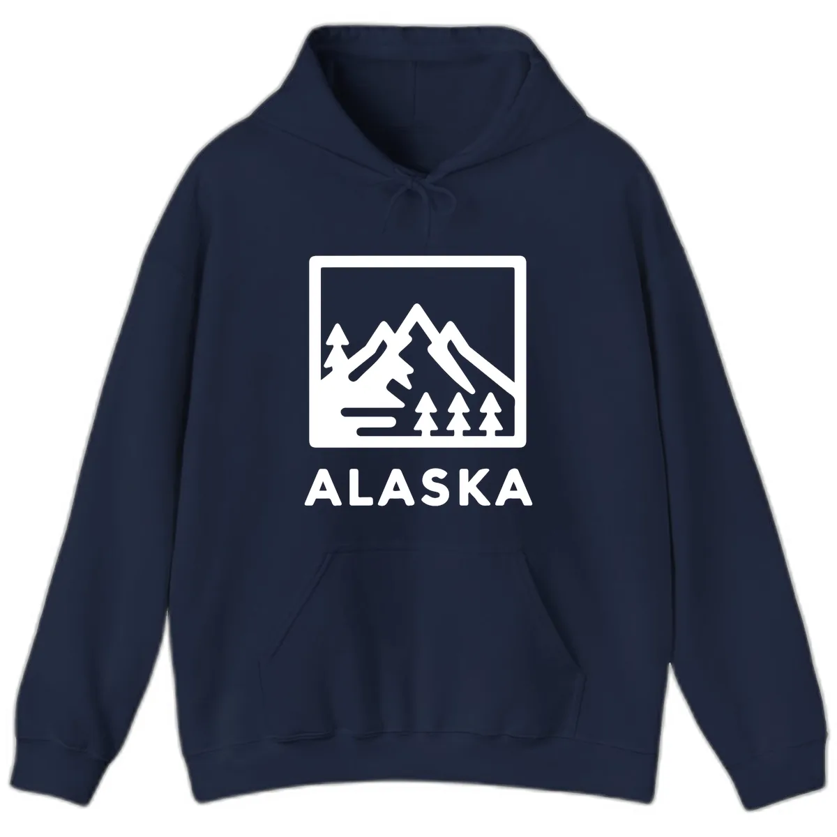Alaskan Mountain Forest Landscape Hoodie in Navy