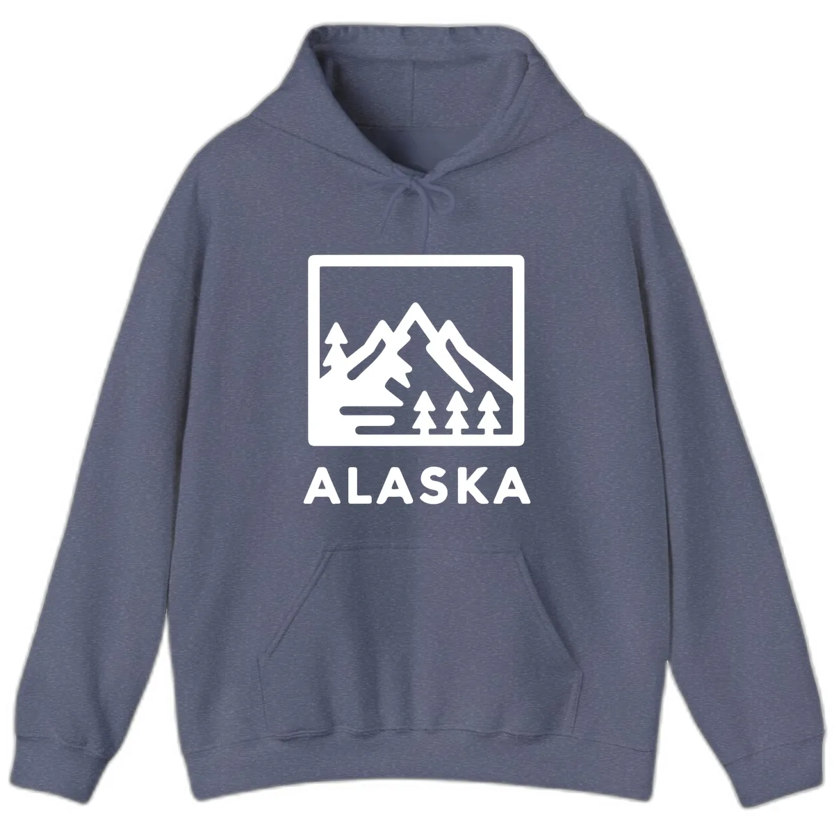 Alaskan Mountain Forest Landscape Hoodie in Heather Navy