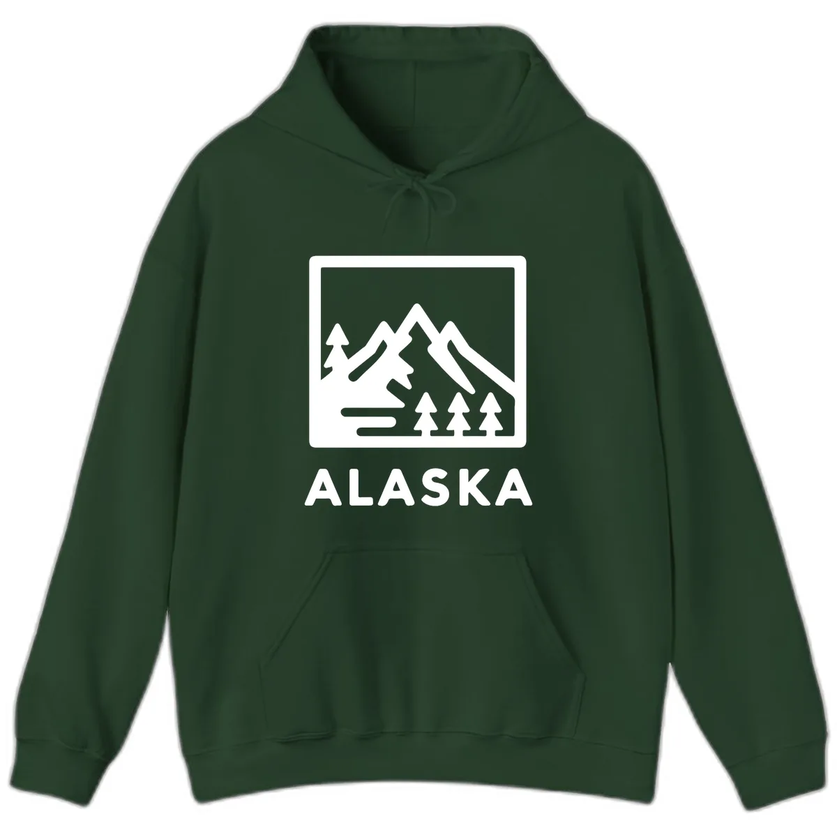 Alaskan Mountain Forest Landscape Hoodie in Forest Green