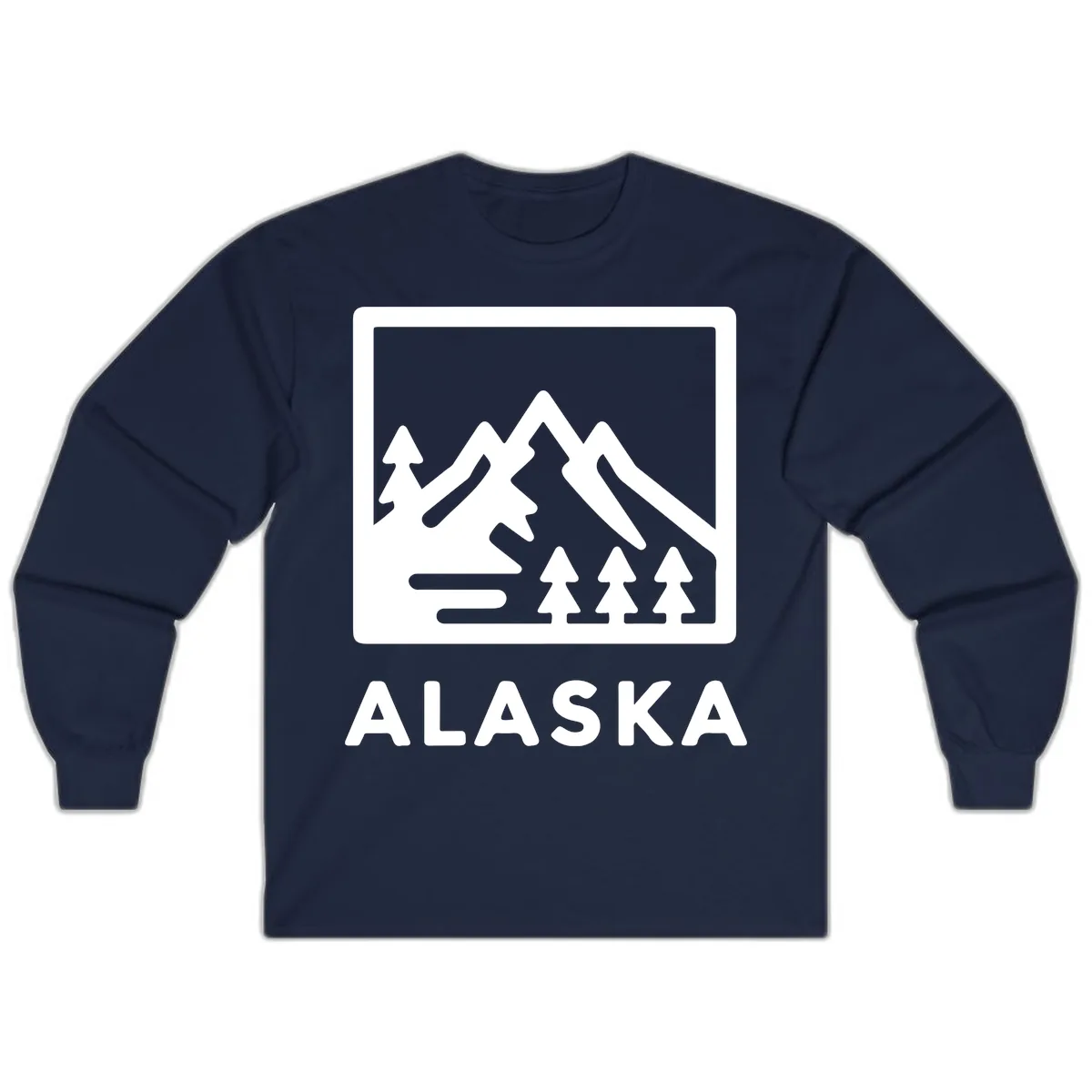 Alaskan Mountain Forest Landscape Long Sleeve in Navy