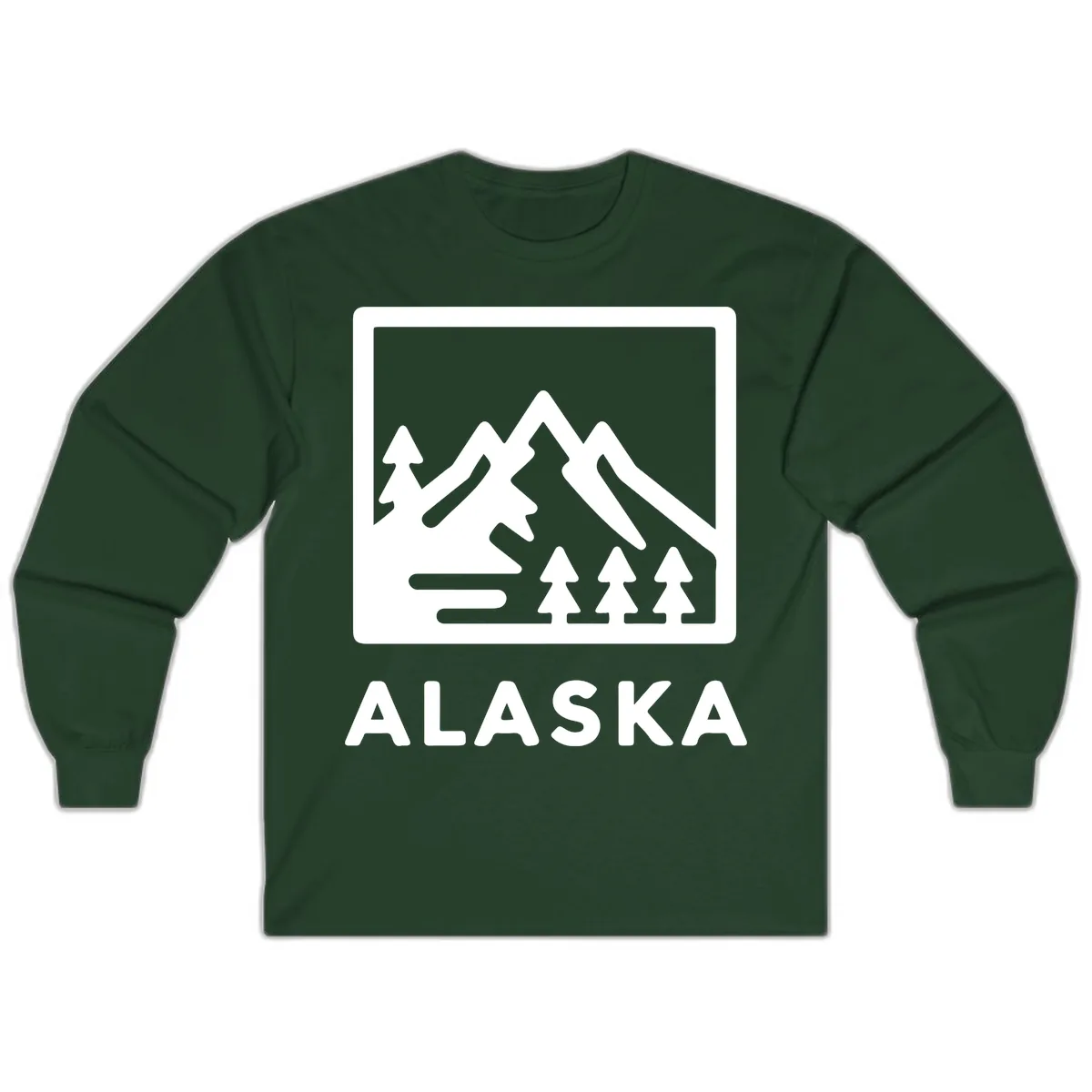 Alaskan Mountain Forest Landscape Long Sleeve in Forest Green