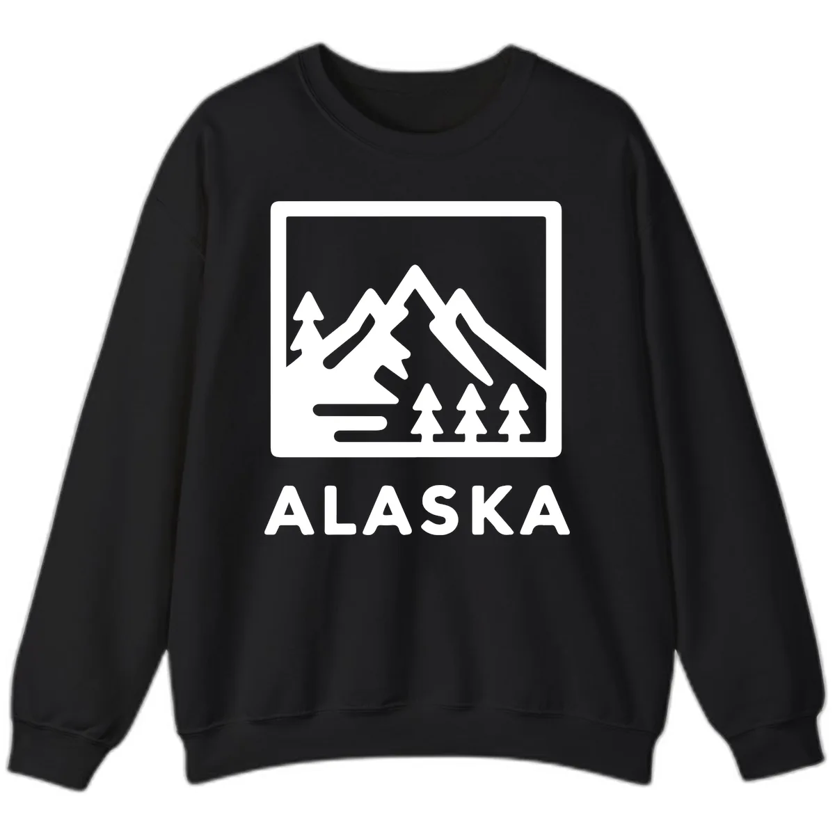 Alaskan Mountain Forest Landscape Sweatshirt in Black
