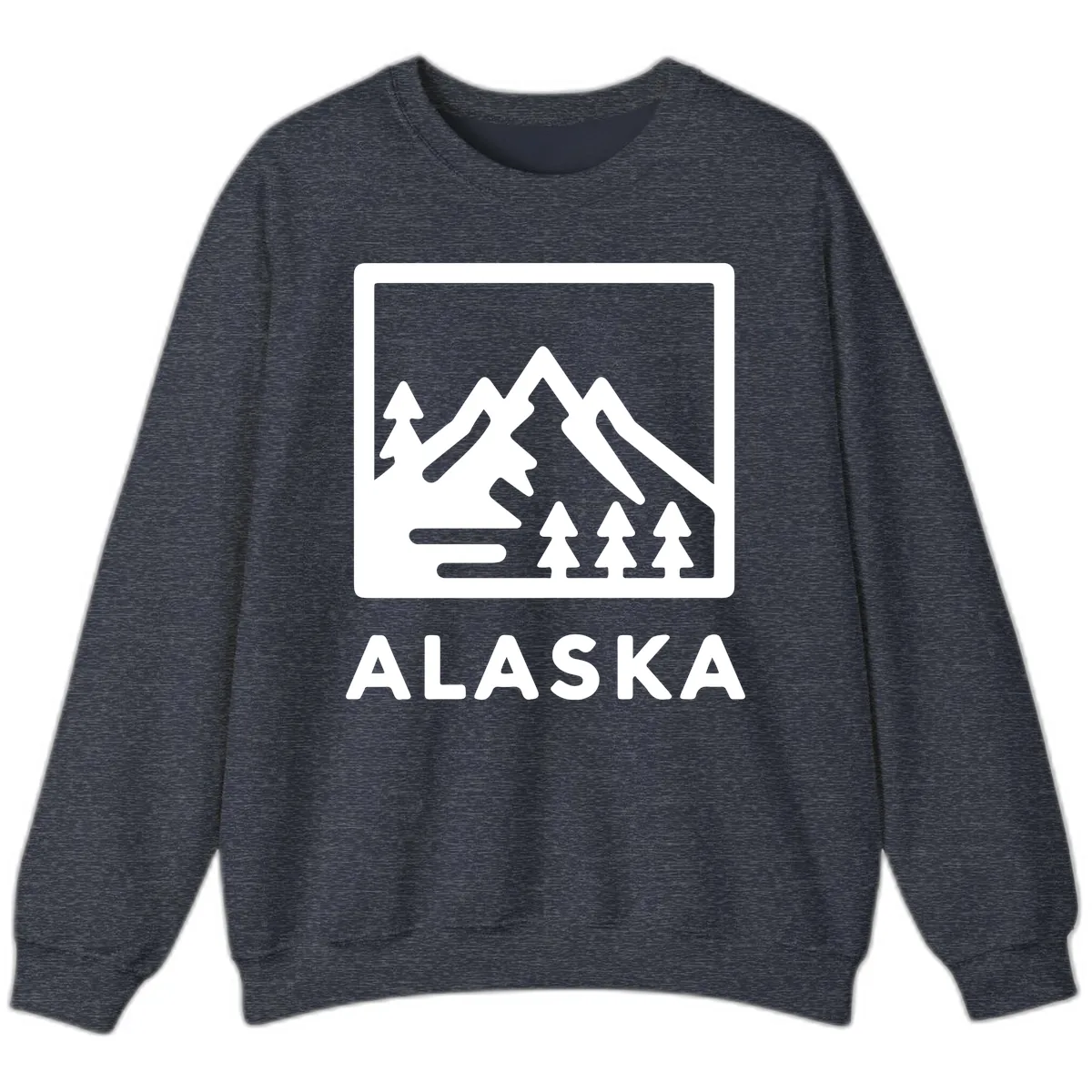 Alaskan Mountain Forest Landscape Sweatshirt in Heather Sport Dark Navy