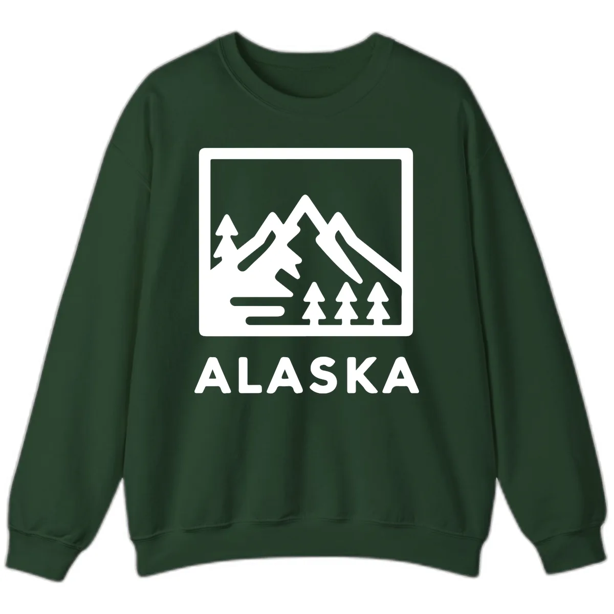 Alaskan Mountain Forest Landscape Sweatshirt in Forest Green