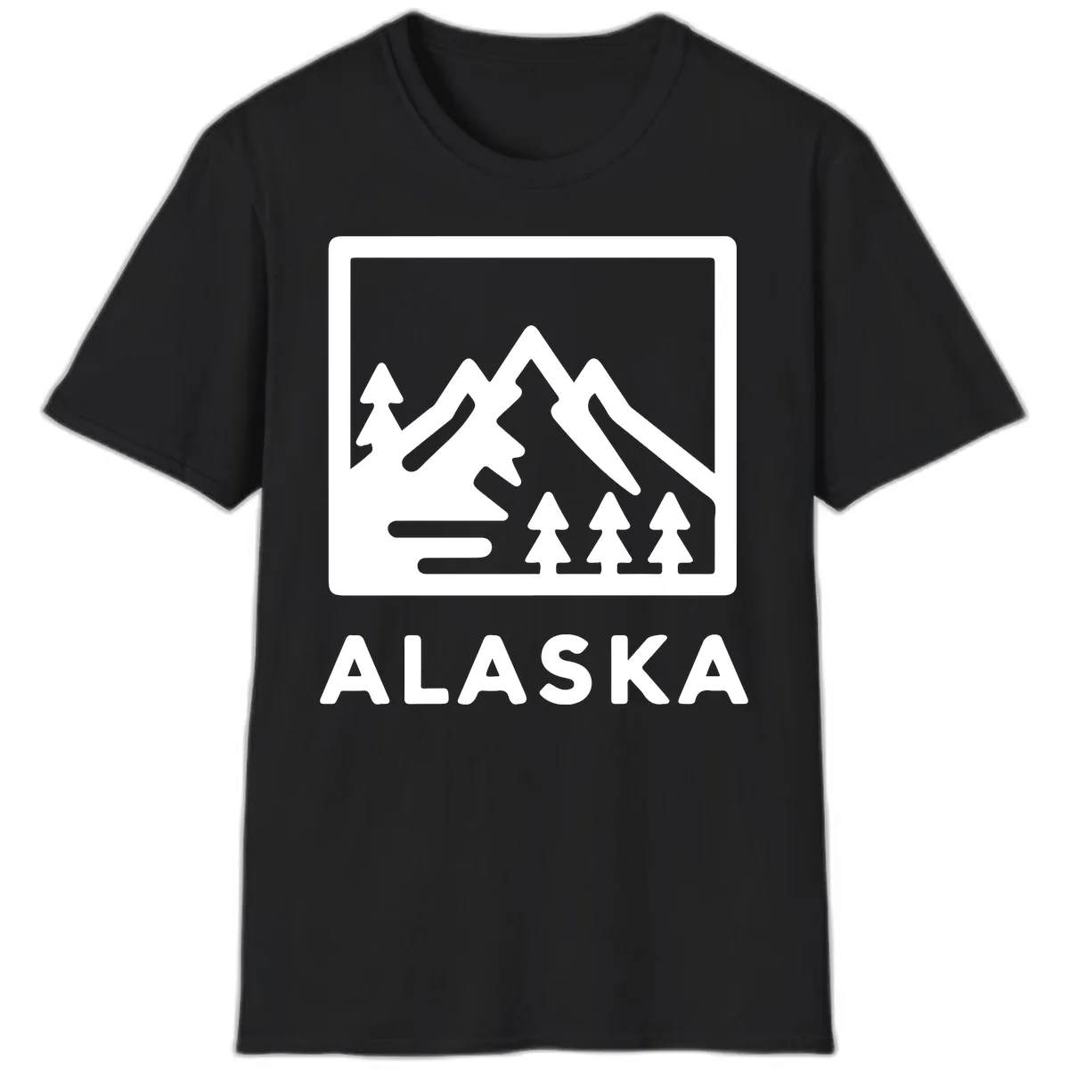 Alaskan Mountain Forest Landscape T-Shirt in Black