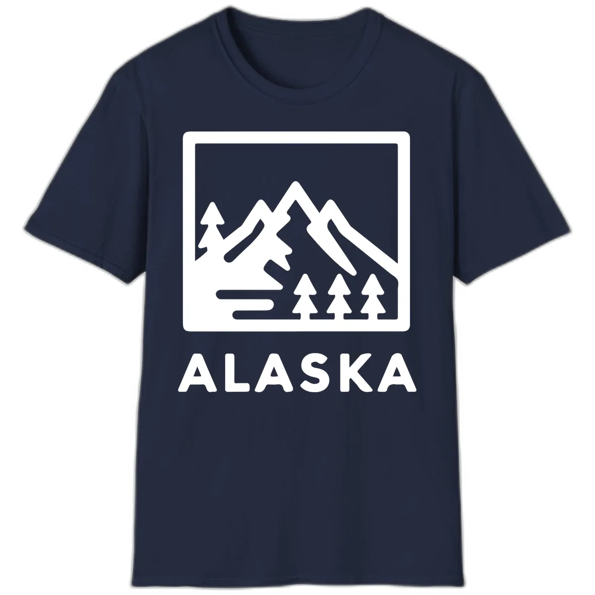 Alaskan Mountain Forest Landscape T-Shirt in Navy