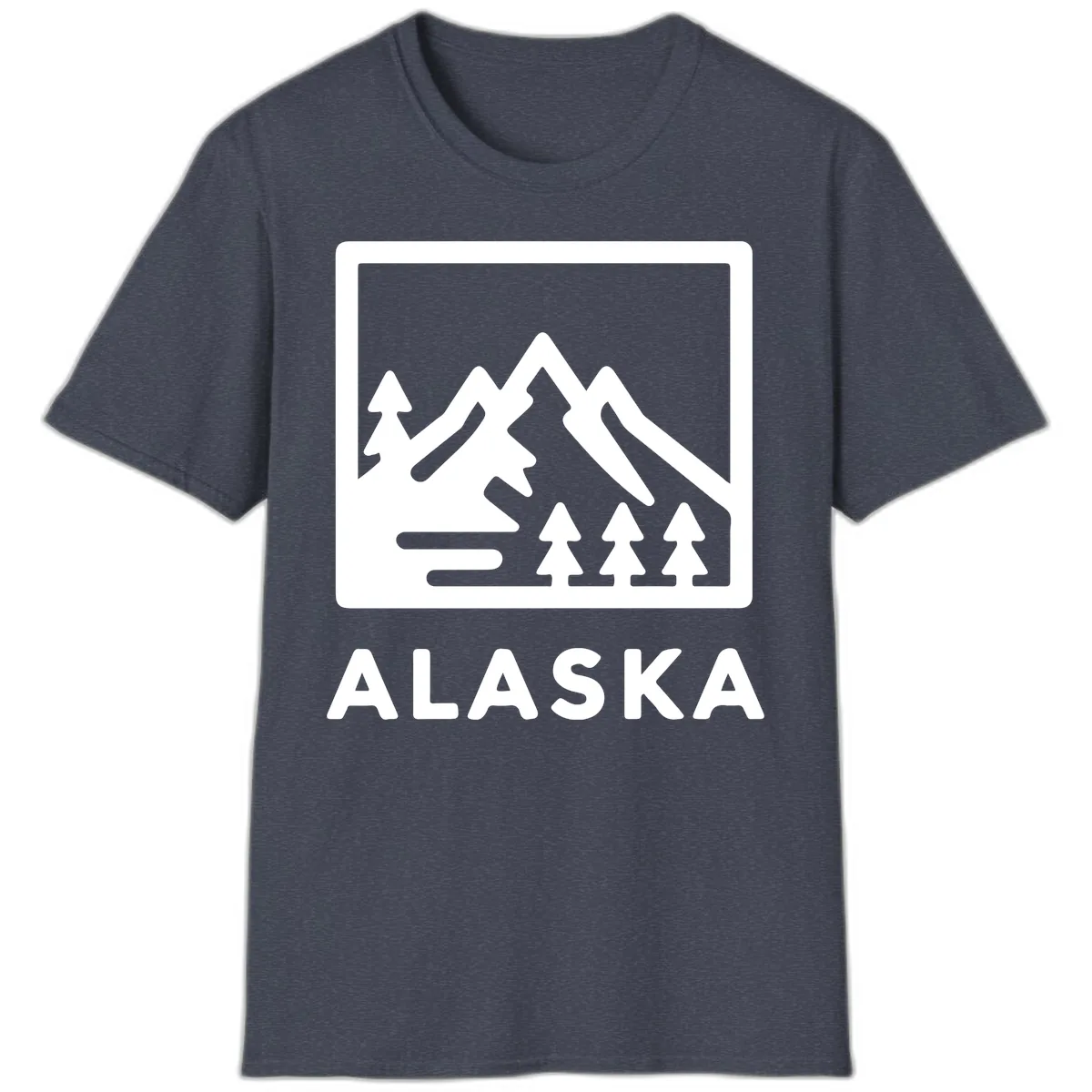 Alaskan Mountain Forest Landscape T-Shirt in Heather Navy