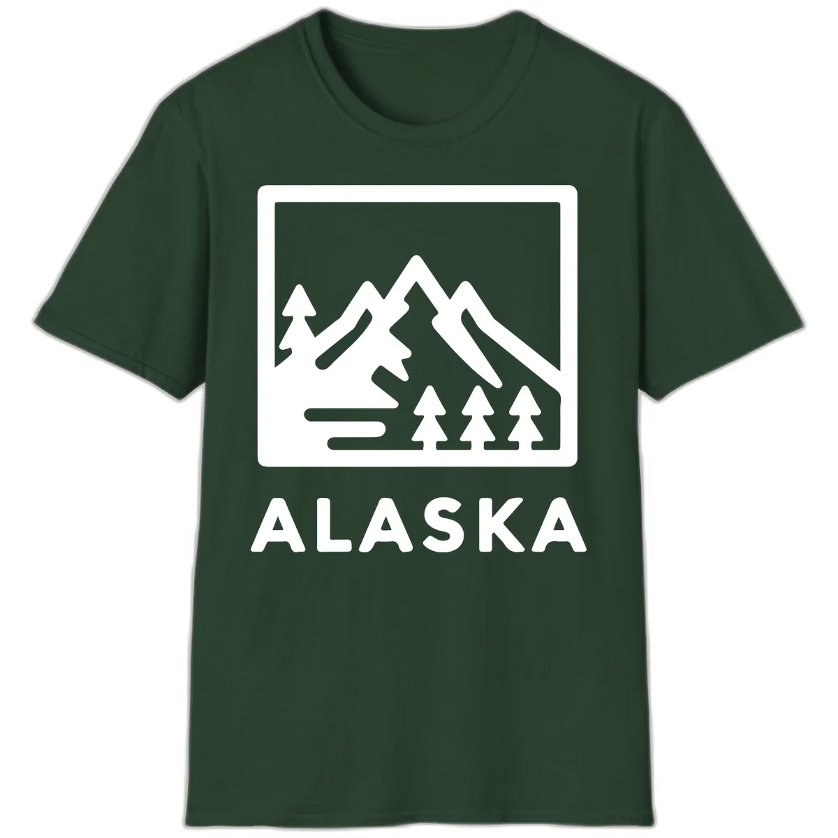 Alaskan Mountain Forest Landscape T-Shirt in Forest Green