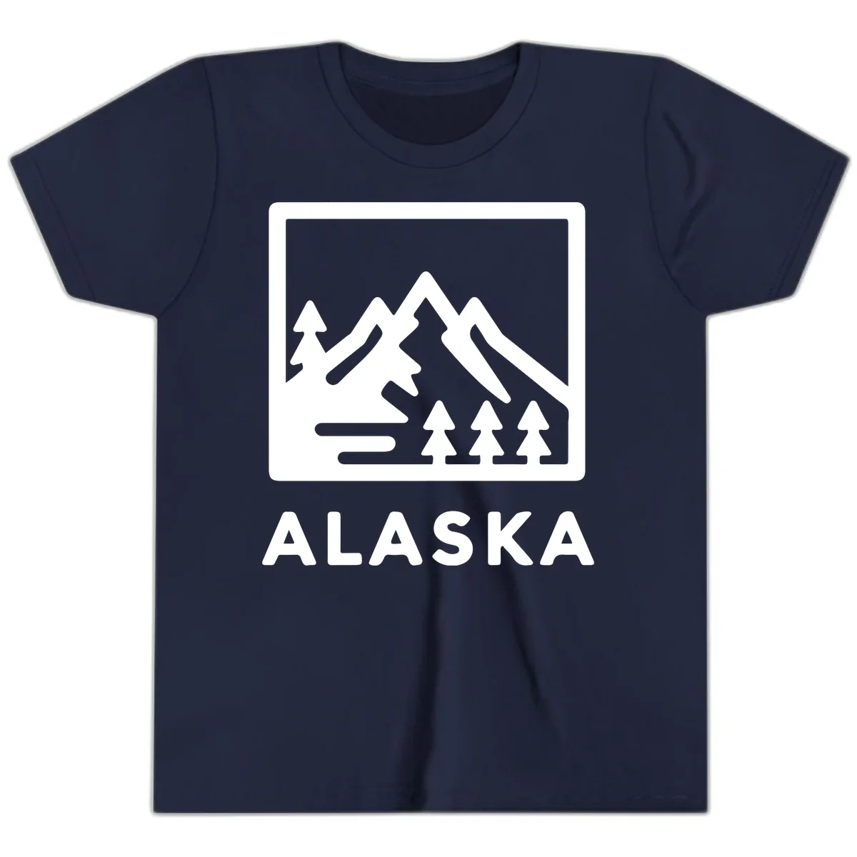 Alaskan Mountain Forest Landscape Youth T-Shirt in Navy