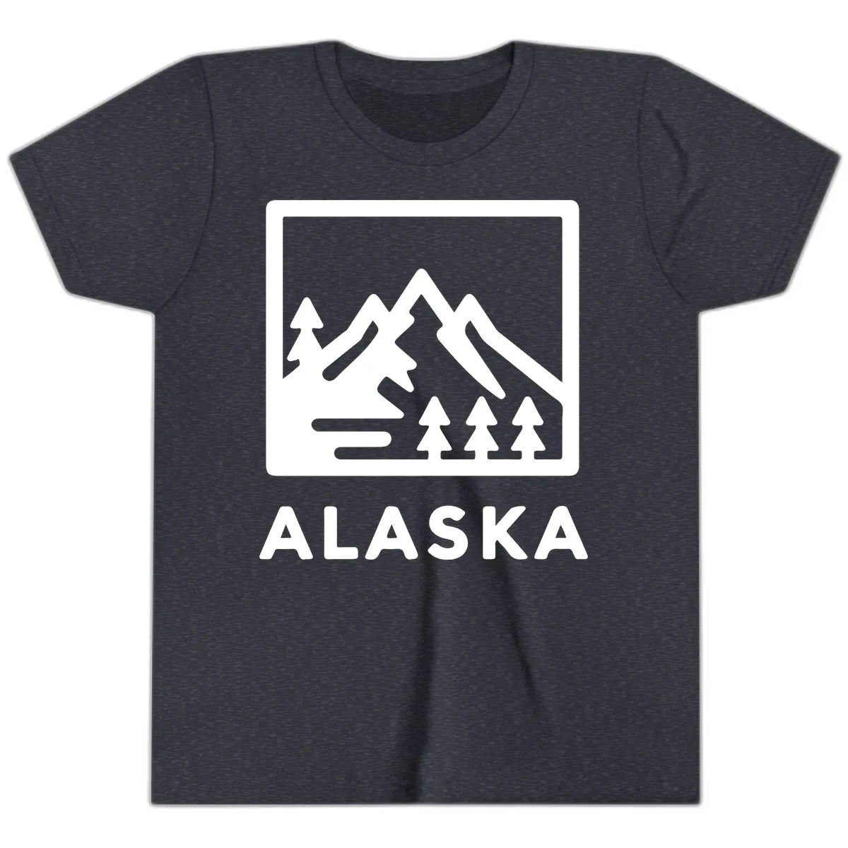 Alaskan Mountain Forest Landscape Youth T-Shirt in Heather Navy