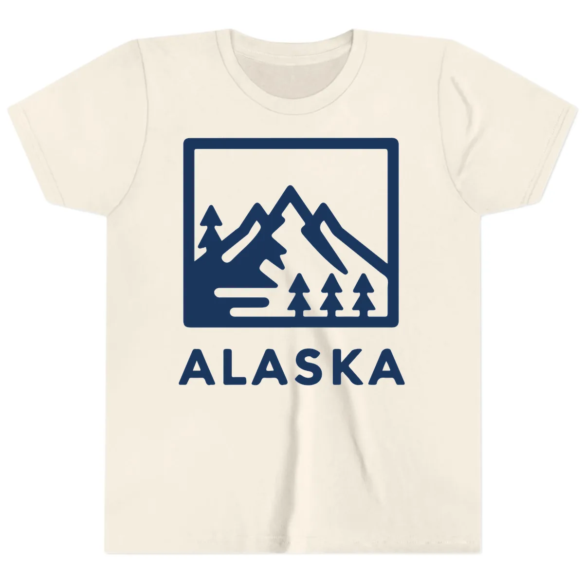 Alaskan Mountain Forest Landscape Youth T-Shirt in Natural