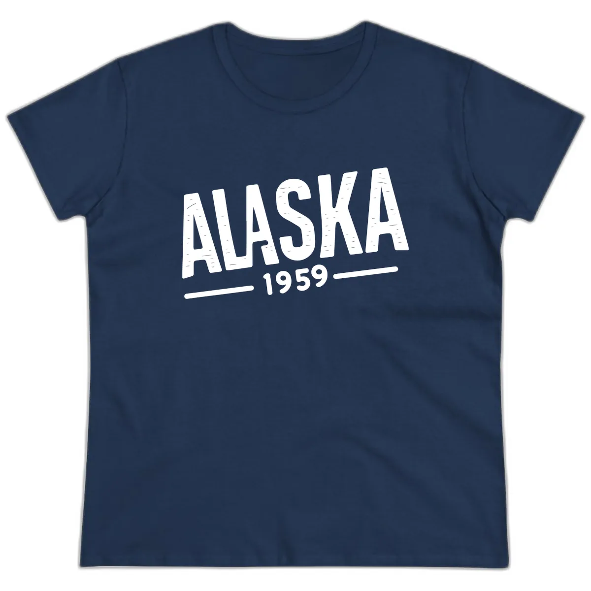 Alaska 1959 Statehood Vintage Typography Ladies Tee in Navy