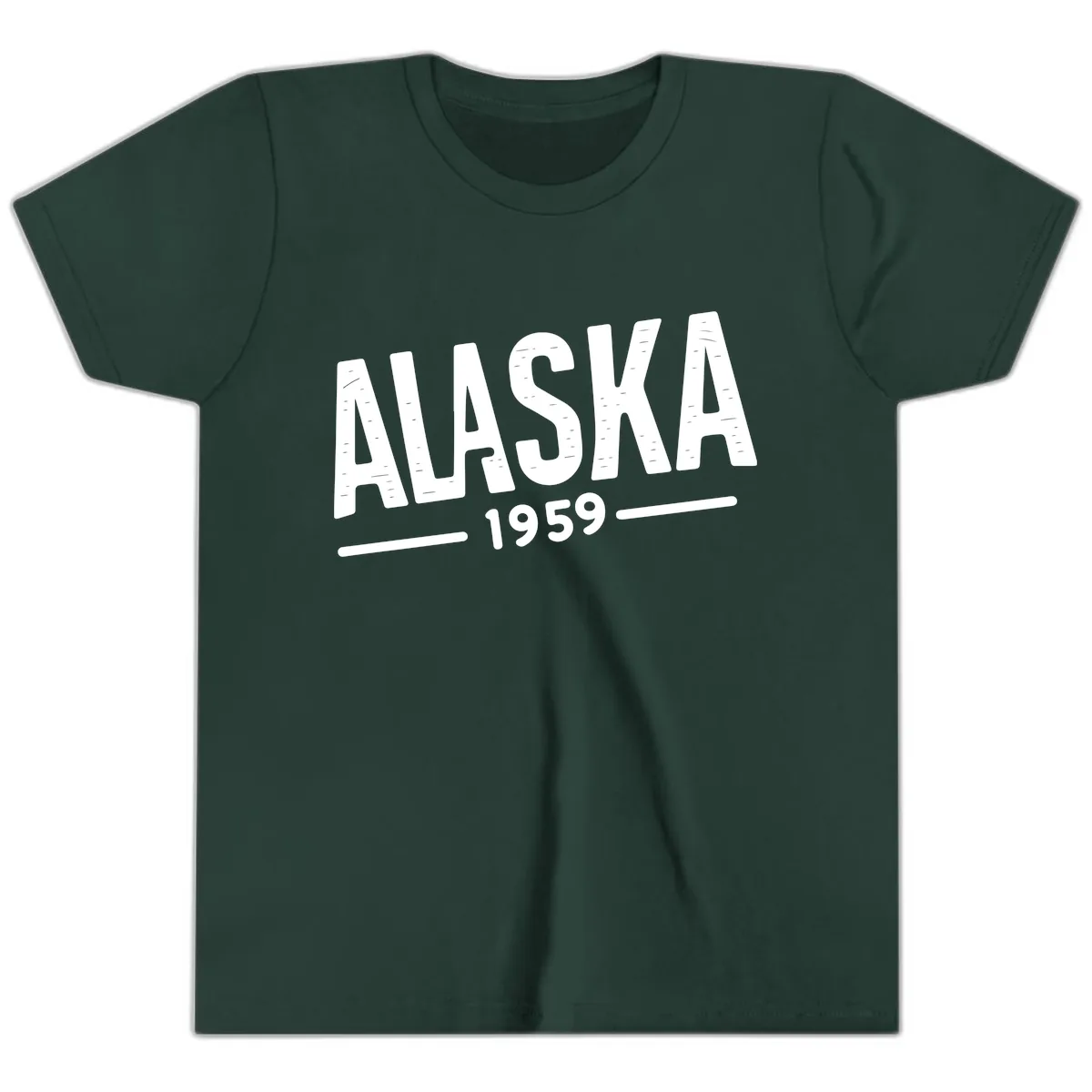 Alaska 1959 Statehood Vintage Typography Youth T-Shirt in Forest