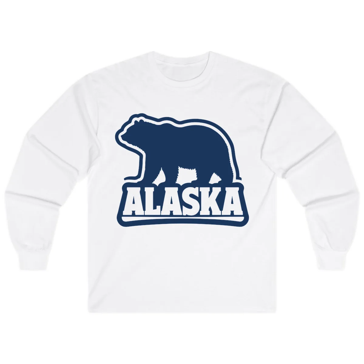Alaskan Bear and Text National Park Style Long Sleeve in White