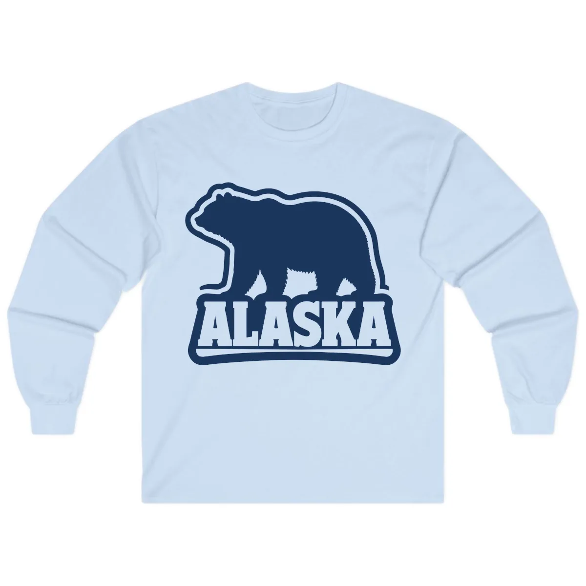 Alaskan Bear and Text National Park Style Long Sleeve in Light Blue
