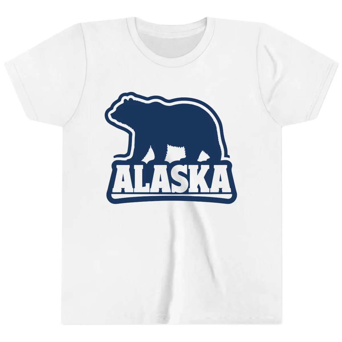 Alaskan Bear and Text National Park Style Youth T-Shirt in White