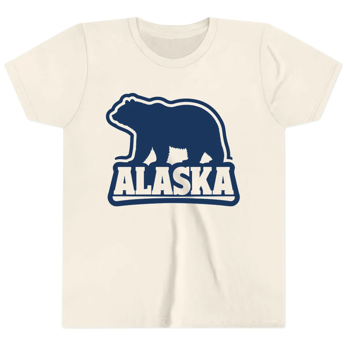Alaskan Bear and Text National Park Style Youth T-Shirt in Natural